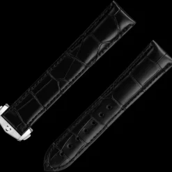 Black alligator leather strap with foldover clasp^OMEGA Clearance