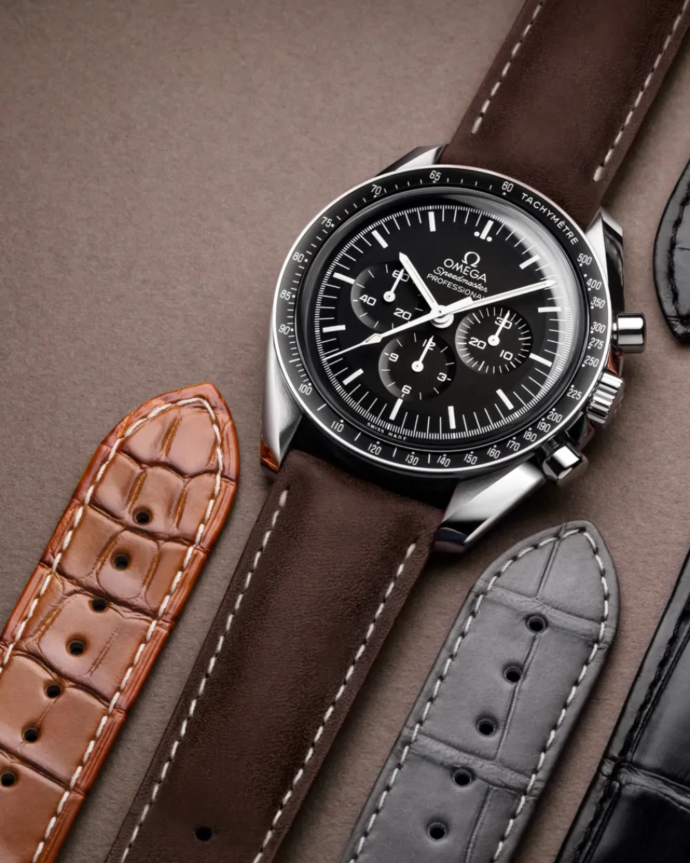Brown leather strap with pin buckle^OMEGA Outlet