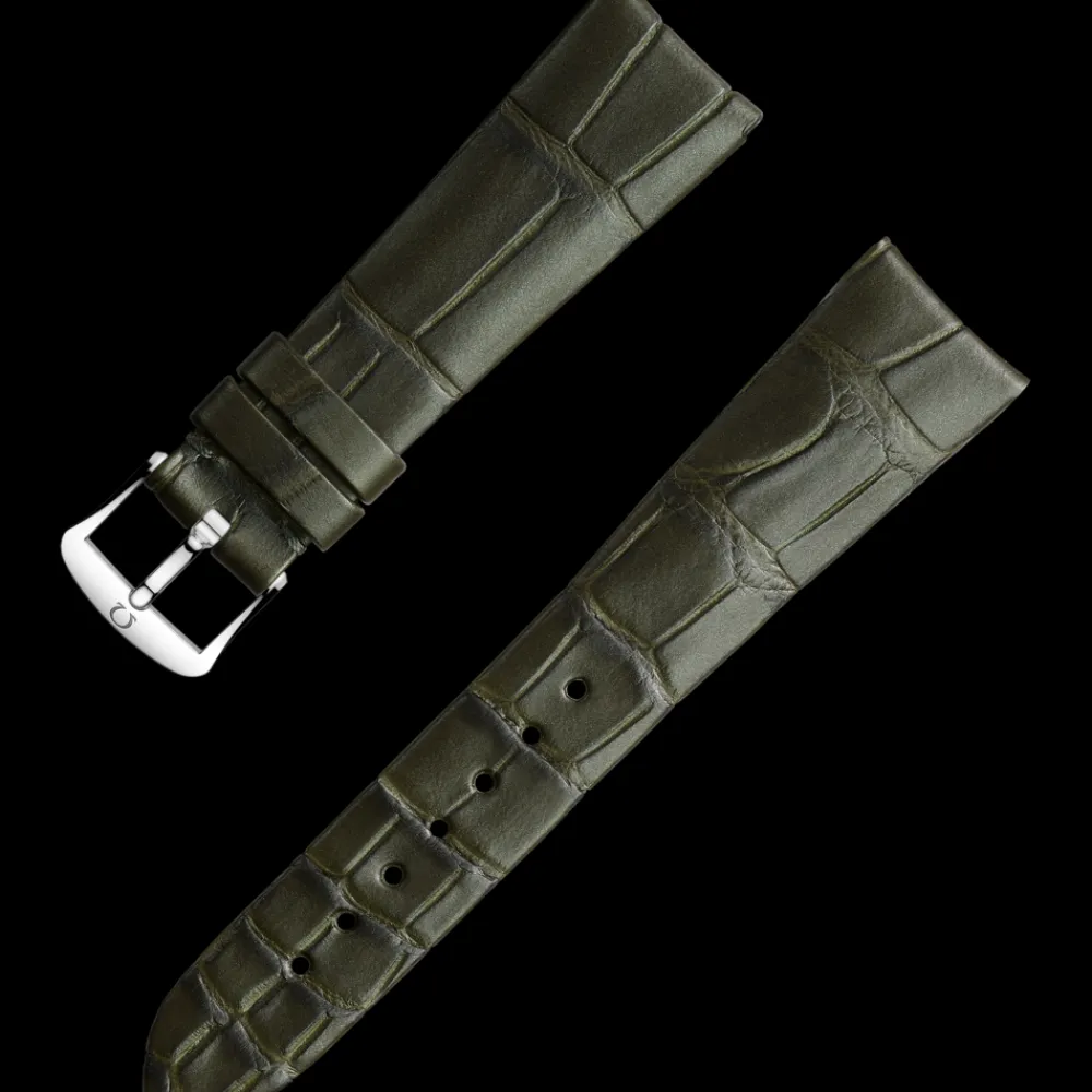 Dark green alligator leather strap with pin buckle^OMEGA Clearance