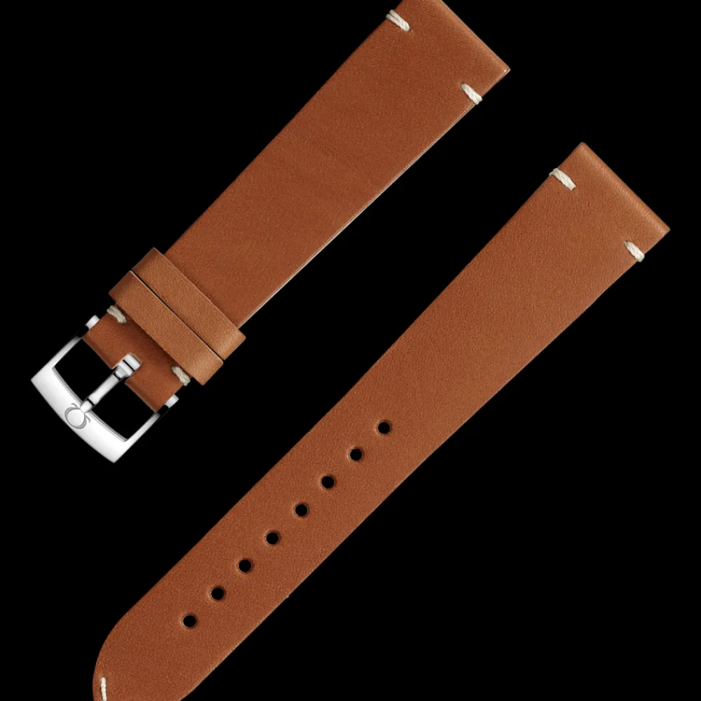 Golden brown leather strap with pin buckle^OMEGA Fashion