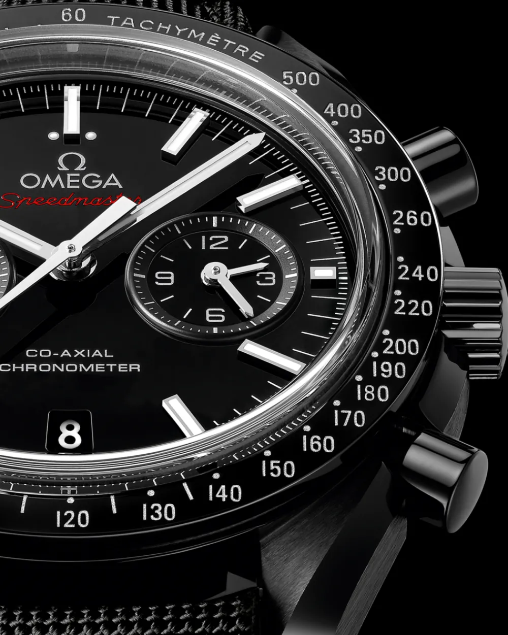 44.25 mm, black ceramic on coated nylon fabric strap with foldover clasp^OMEGA Fashion