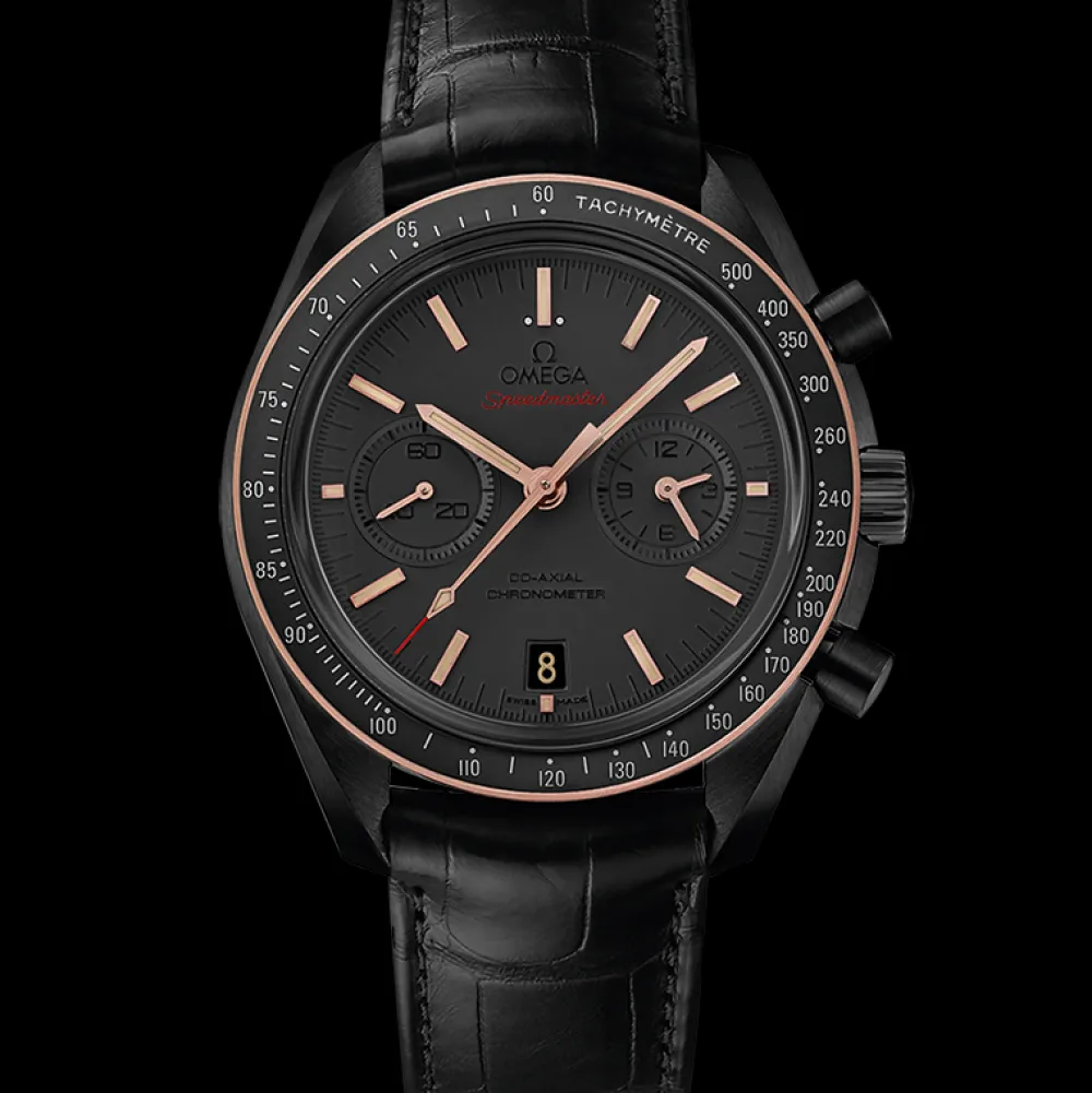 44.25 mm, black ceramic on leather strap^OMEGA Online