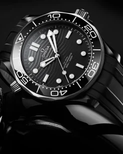 43.5 mm, black ceramic on rubber strap^OMEGA Clearance