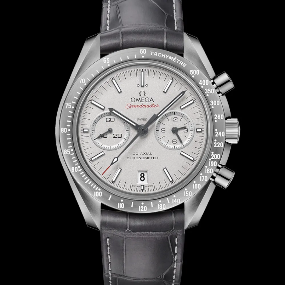 44.25 mm, grey ceramic on leather strap with foldover clasp^OMEGA New