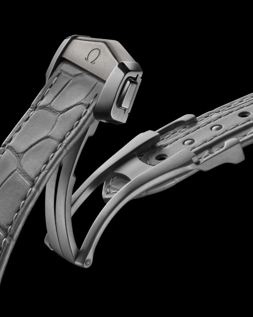 44.25 mm, grey ceramic on leather strap with foldover clasp^OMEGA New