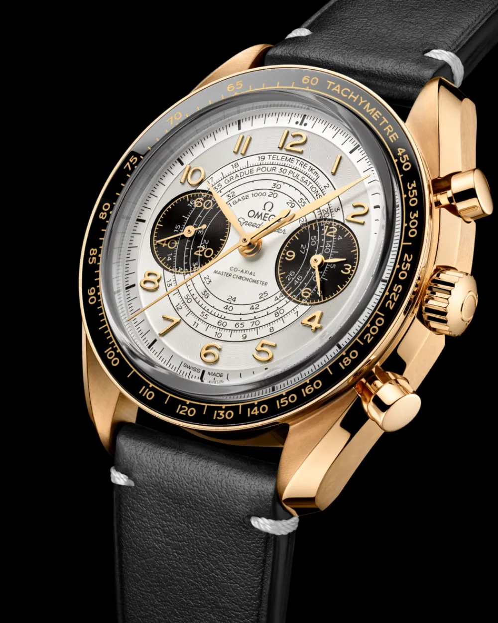 43 mm, Moonshine™ gold on leather strap^OMEGA Fashion