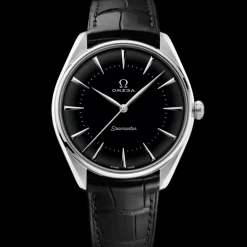 39.5 mm, platinum on leather strap^OMEGA Hot
