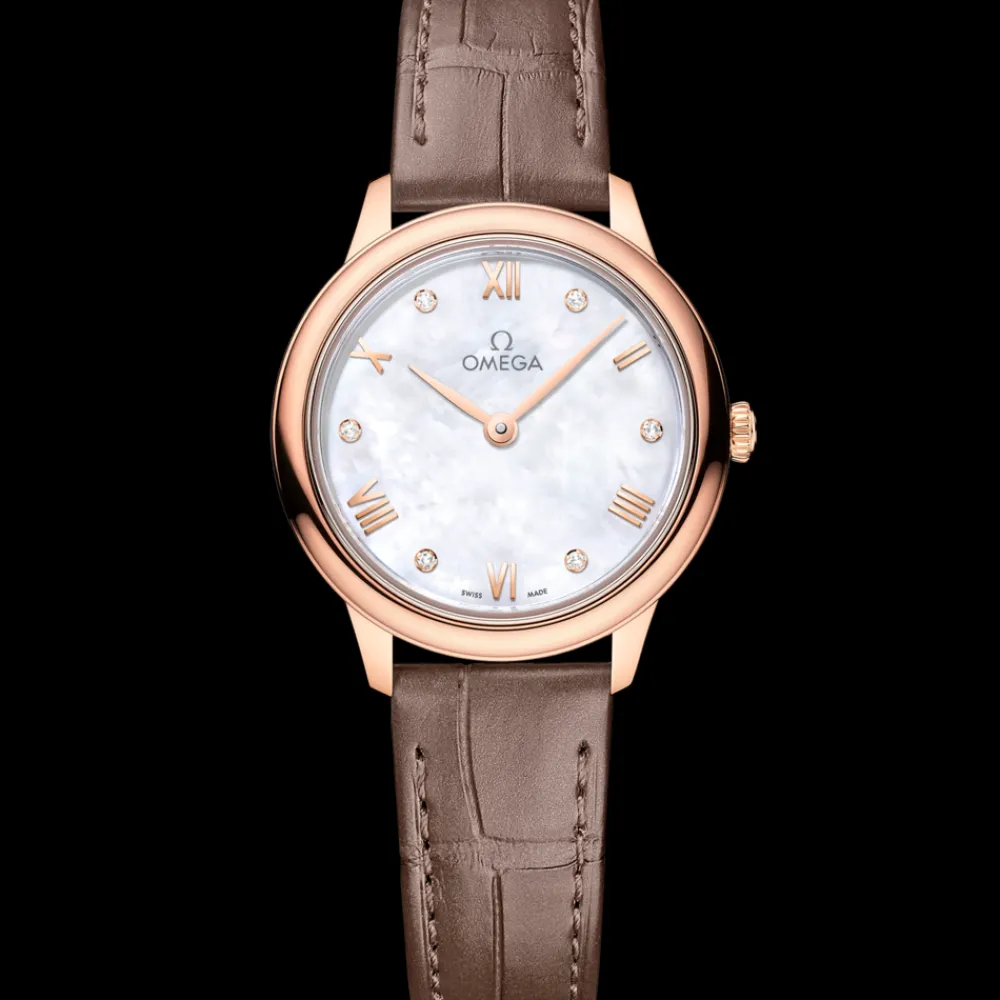27.5 mm, Sedna™ gold on leather strap^OMEGA New
