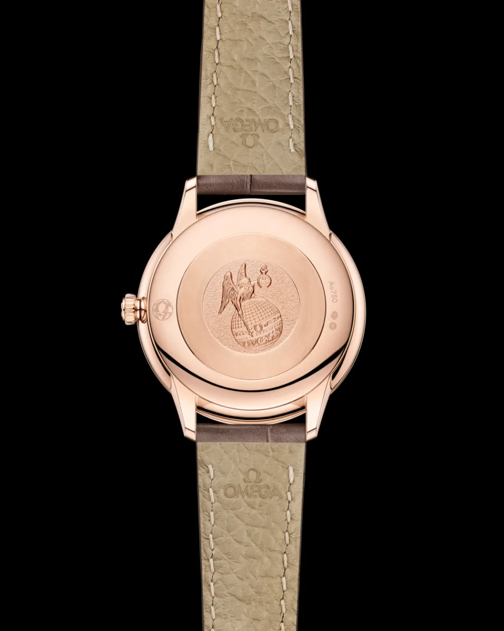 27.5 mm, Sedna™ gold on leather strap^OMEGA New