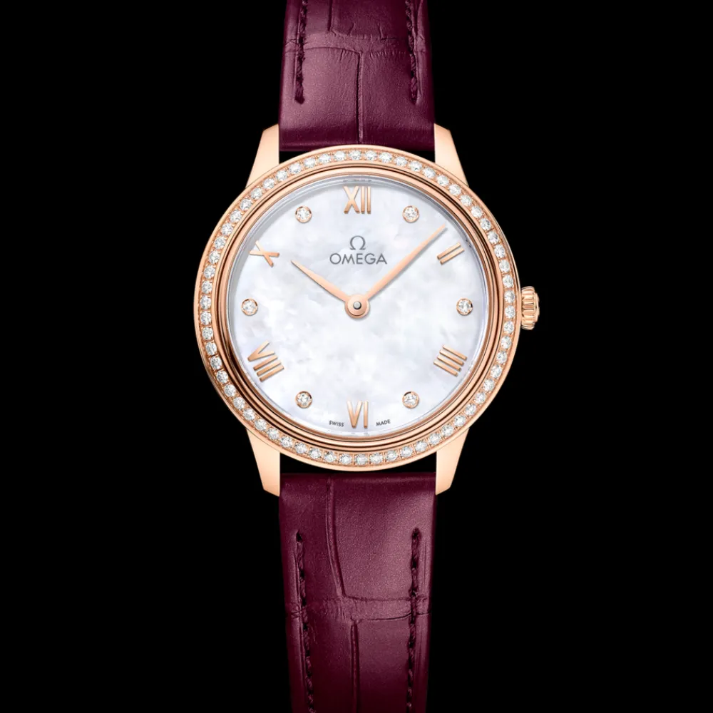 27.5 mm, Sedna™ gold on leather strap^OMEGA New