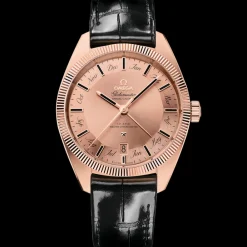 41 mm, Sedna™ gold on leather strap^OMEGA New