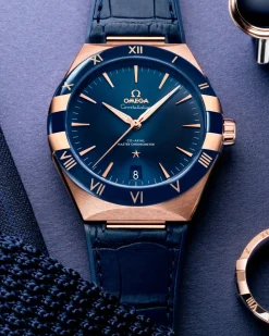 41 mm, Sedna™ gold on leather strap^OMEGA Outlet