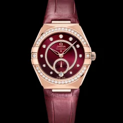 34 mm, Sedna™ gold on leather strap^OMEGA Hot