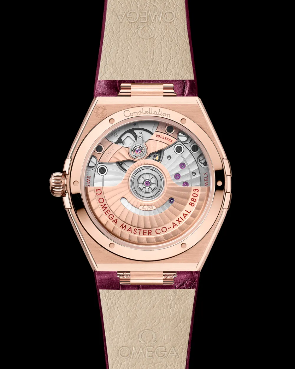 34 mm, Sedna™ gold on leather strap^OMEGA Hot