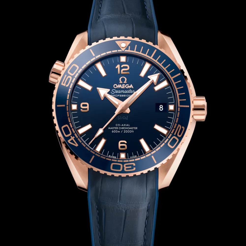 43.5 mm, Sedna™ gold on leather strap with rubber lining^OMEGA Fashion