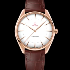 39.5 mm, Sedna™ gold on leather strap^OMEGA Fashion