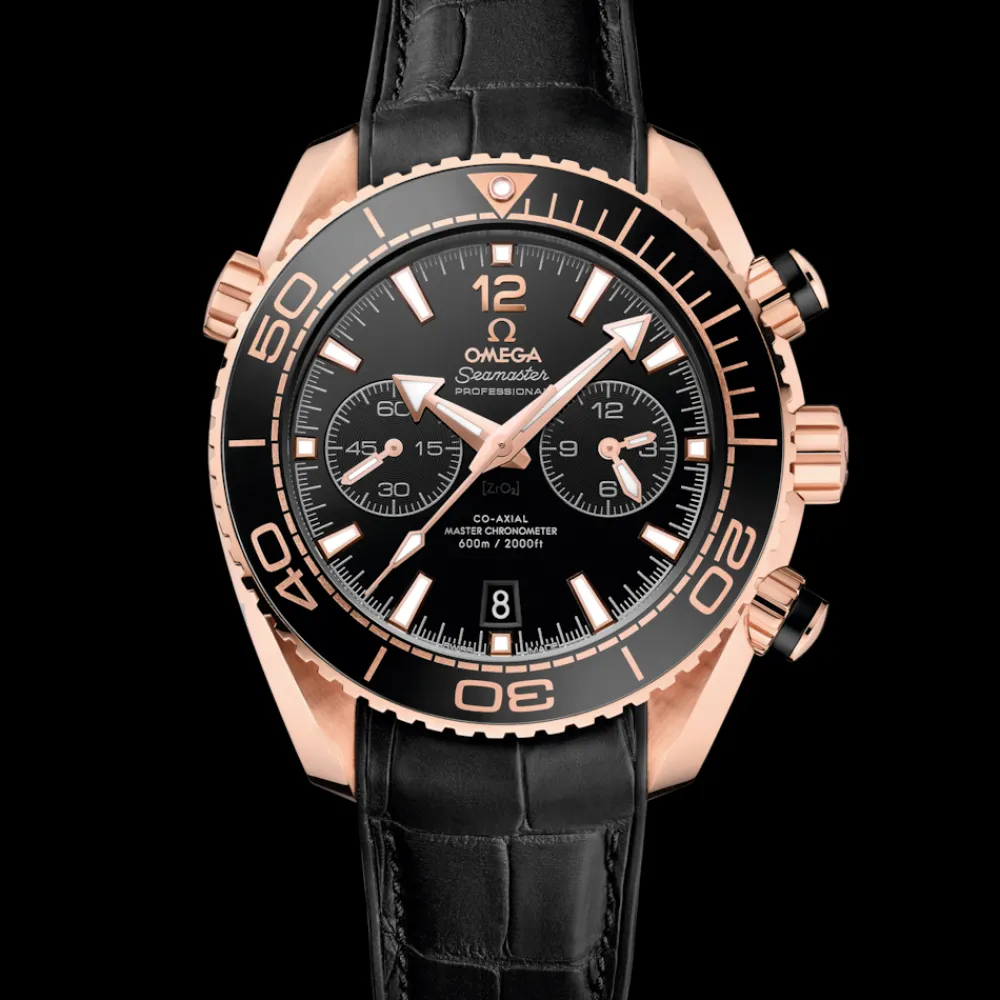 45.5 mm, Sedna™ gold on leather strap with rubber lining^OMEGA Hot