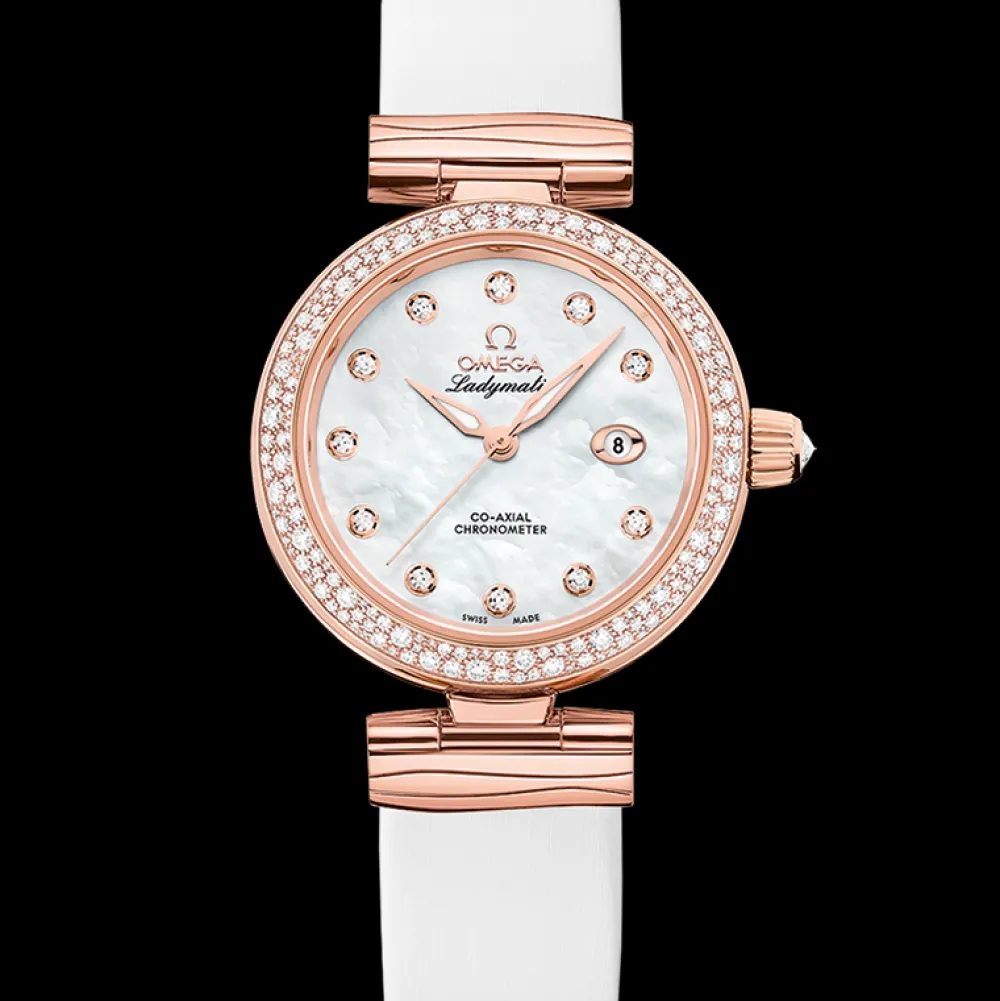 34 mm, Sedna™ gold on leather strap^OMEGA Best