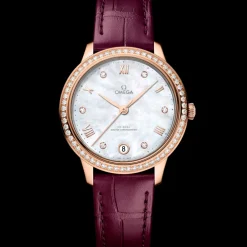 34 mm, Sedna™ gold on leather strap^OMEGA Outlet