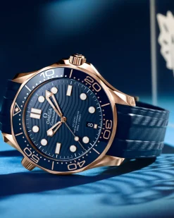 42 mm, Sedna™ gold on rubber strap^OMEGA New