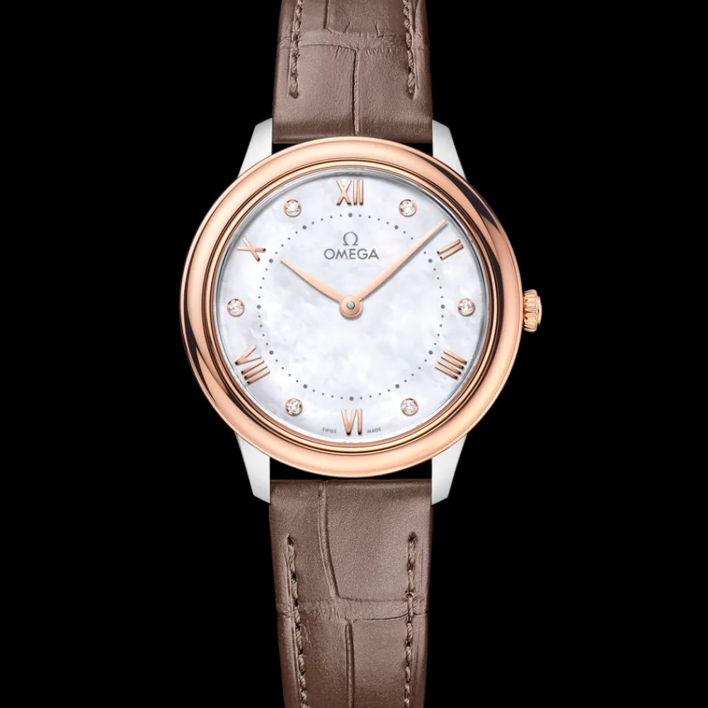 30 mm, steel ‑ Sedna™ gold on leather strap^OMEGA Outlet