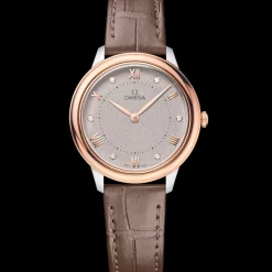 30 mm, steel ‑ Sedna™ gold on leather strap^OMEGA New