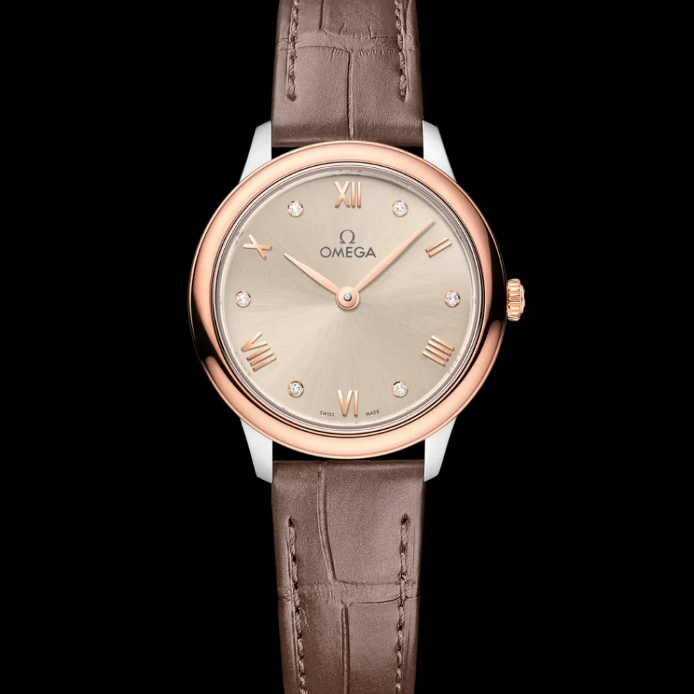 27.5 mm, steel ‑ Sedna™ gold on leather strap^OMEGA Sale