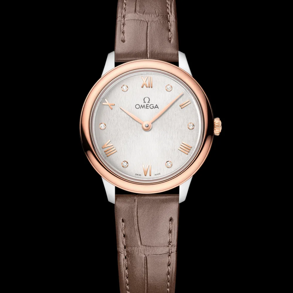 27.5 mm, steel ‑ Sedna™ gold on leather strap^OMEGA Clearance