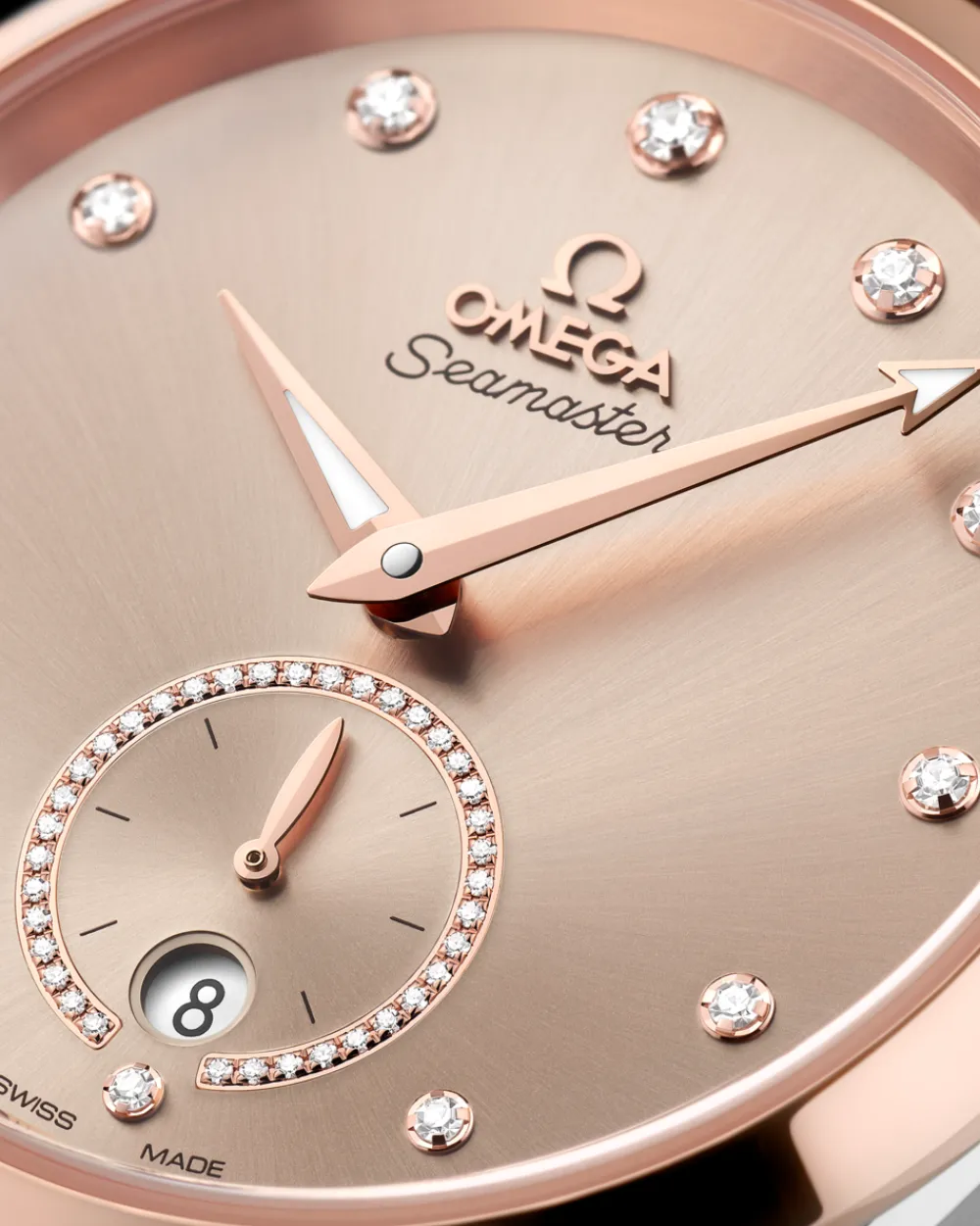 38 mm, steel ‑ Sedna™ gold on leather strap^OMEGA New