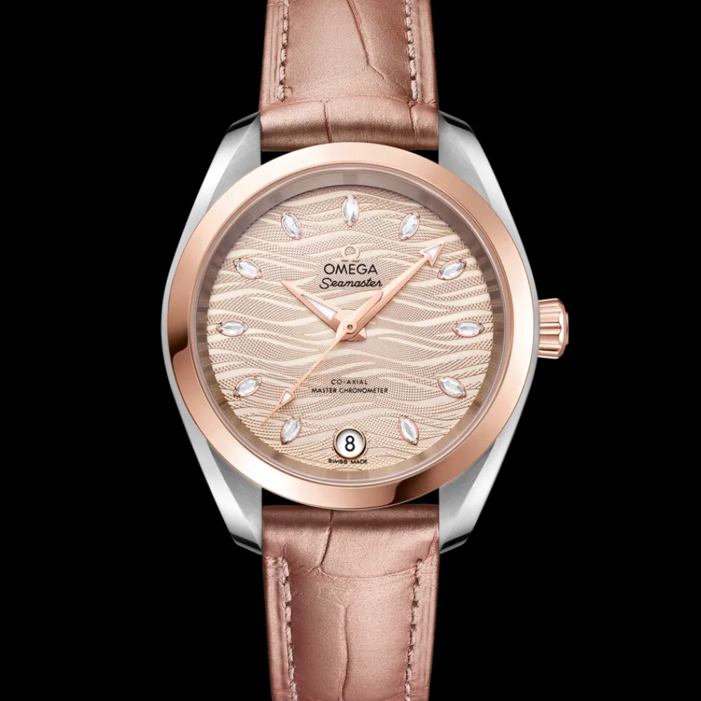 34 mm, steel ‑ Sedna™ gold on leather strap^OMEGA Best