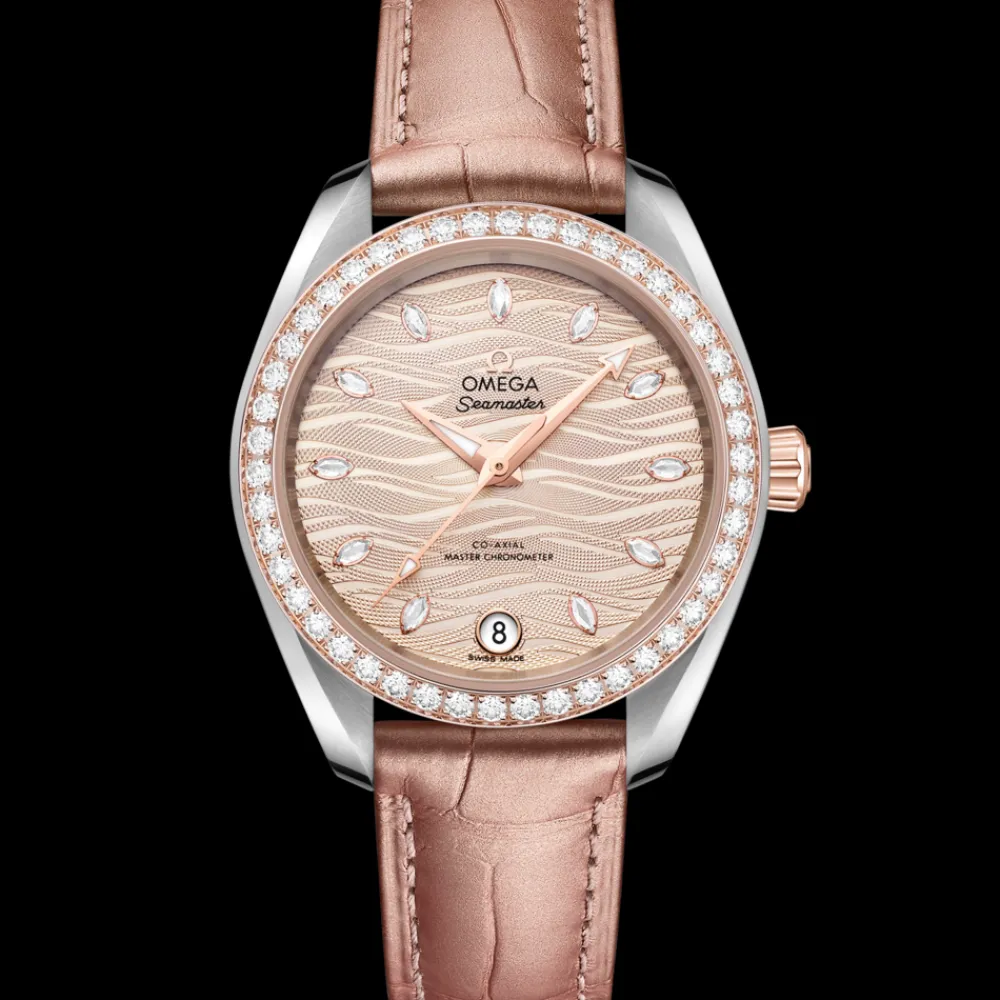 34 mm, steel ‑ Sedna™ gold on leather strap^OMEGA Best