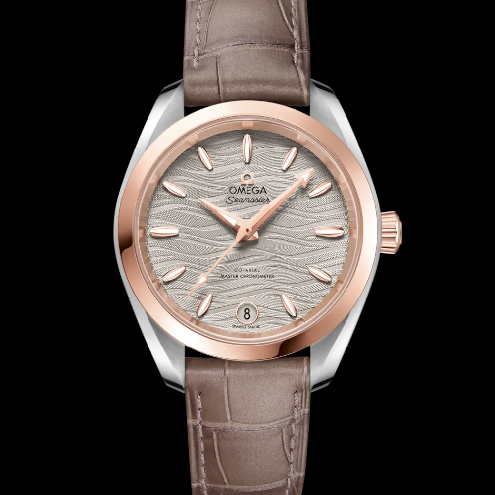34 mm, steel ‑ Sedna™ gold on leather strap^OMEGA Hot