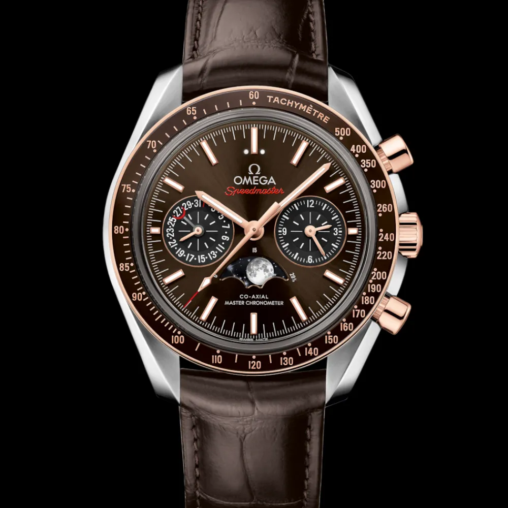 44.25 mm, steel ‑ Sedna™ gold on leather strap^OMEGA Outlet