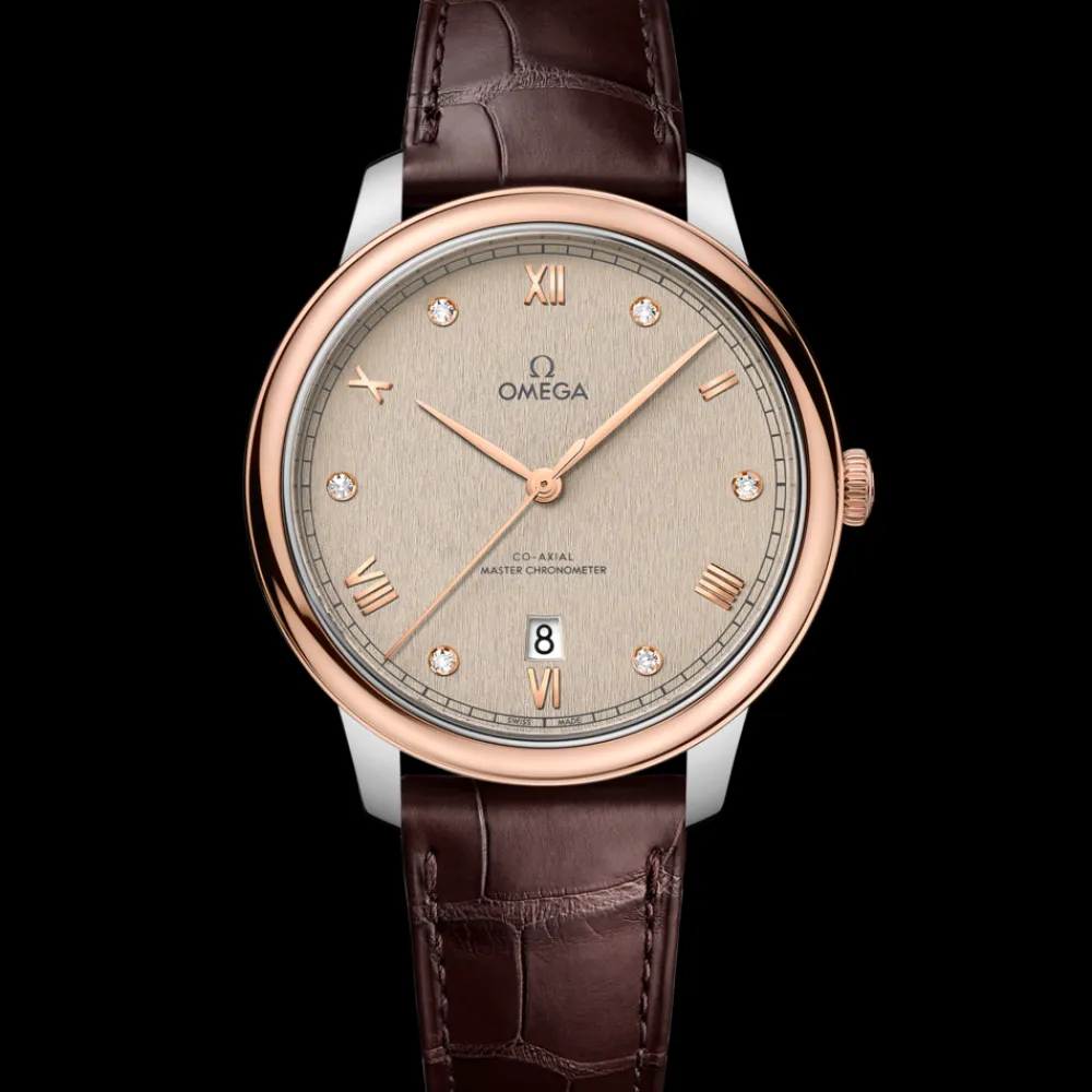 40 mm, steel ‑ Sedna™ gold on leather strap^OMEGA New