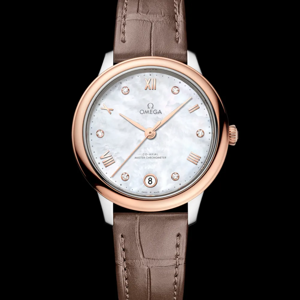 34 mm, steel ‑ Sedna™ gold on leather strap^OMEGA Best