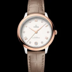 34 mm, steel ‑ Sedna™ gold on leather strap^OMEGA Fashion