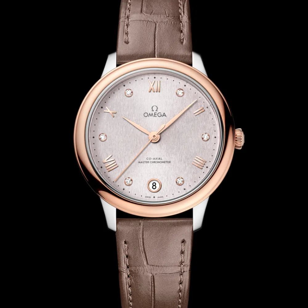 34 mm, steel ‑ Sedna™ gold on leather strap^OMEGA Outlet