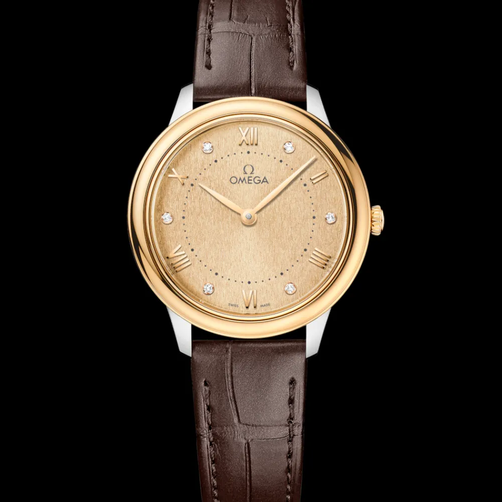 30 mm, steel ‑ yellow gold on leather strap^OMEGA Outlet