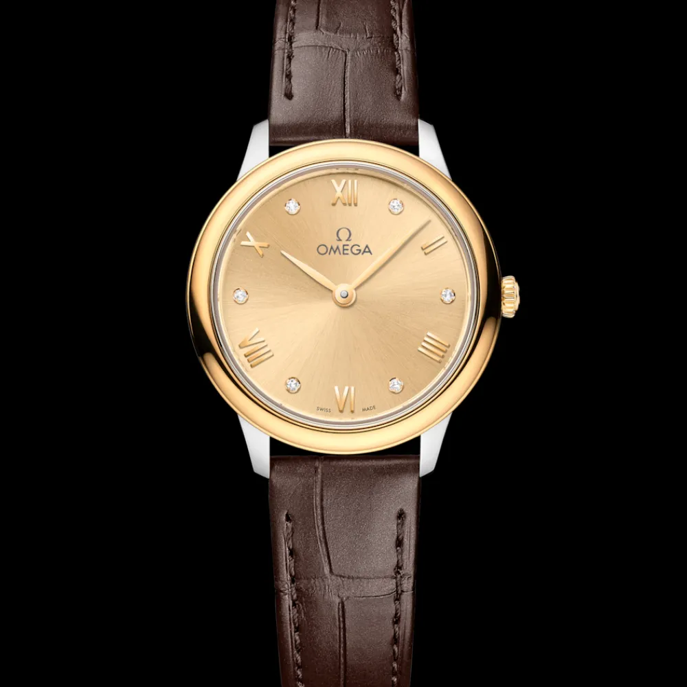 27.5 mm, steel ‑ yellow gold on leather strap^OMEGA Sale