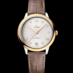 34 mm, steel ‑ yellow gold on leather strap^OMEGA Outlet