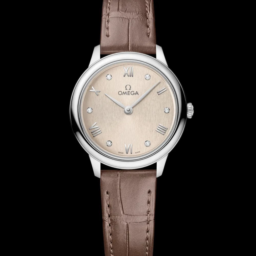 27.5 mm, steel on leather strap^OMEGA New
