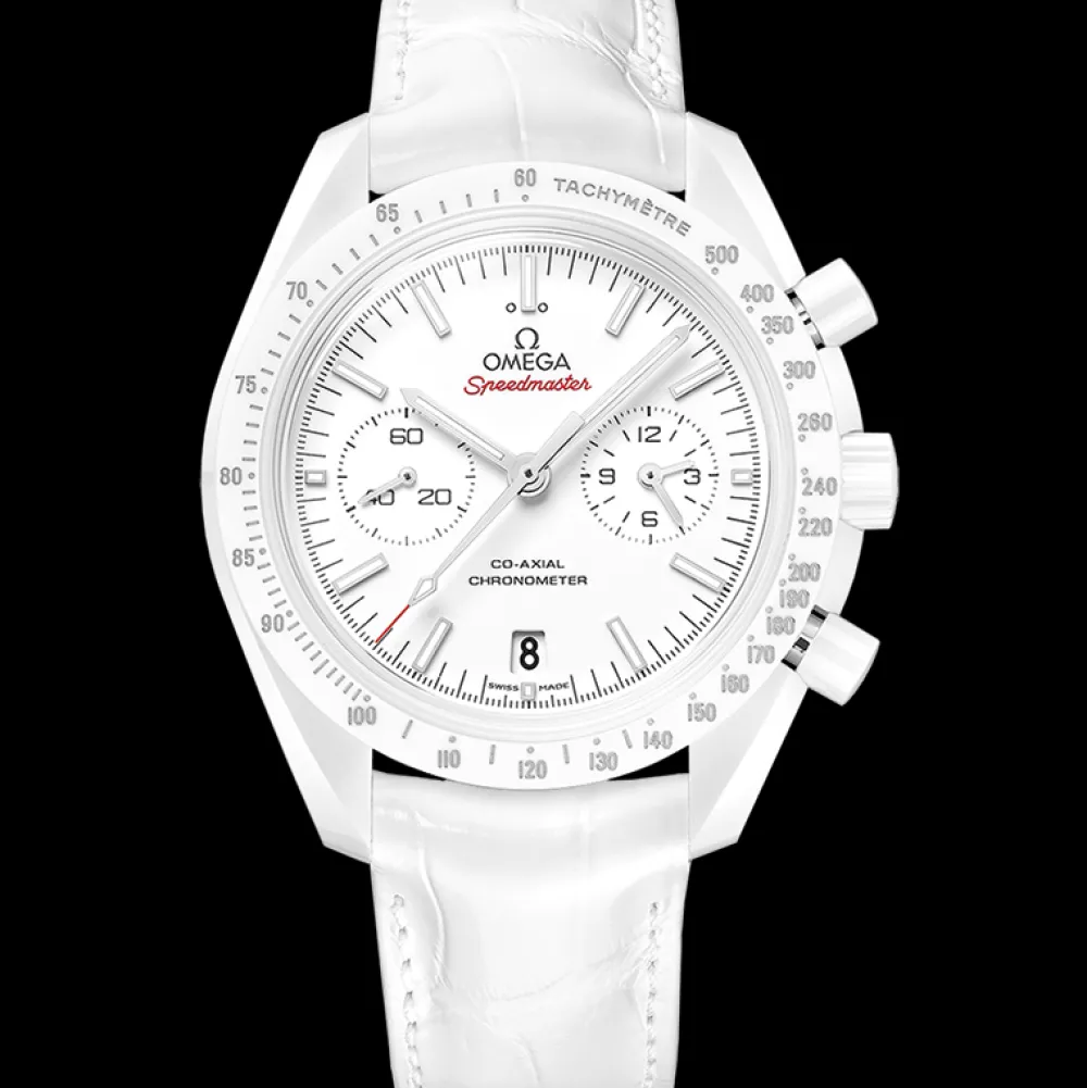 44.25 mm, white ceramic on leather strap^OMEGA New