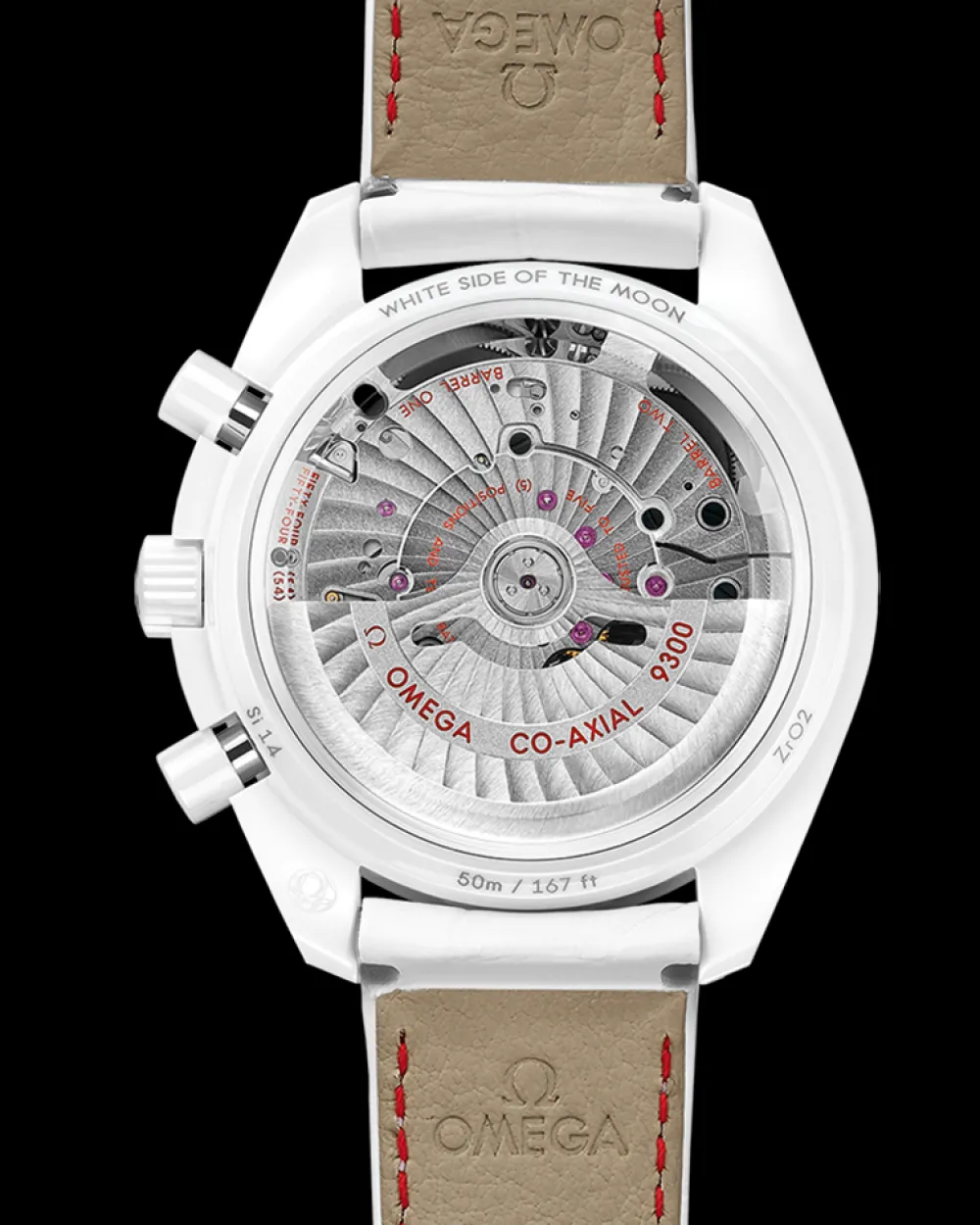 44.25 mm, white ceramic on leather strap^OMEGA New