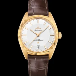 39 mm, yellow gold on leather strap^OMEGA Online