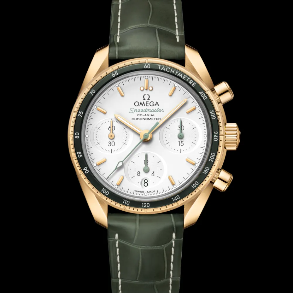 38 mm, yellow gold on leather strap^OMEGA Fashion