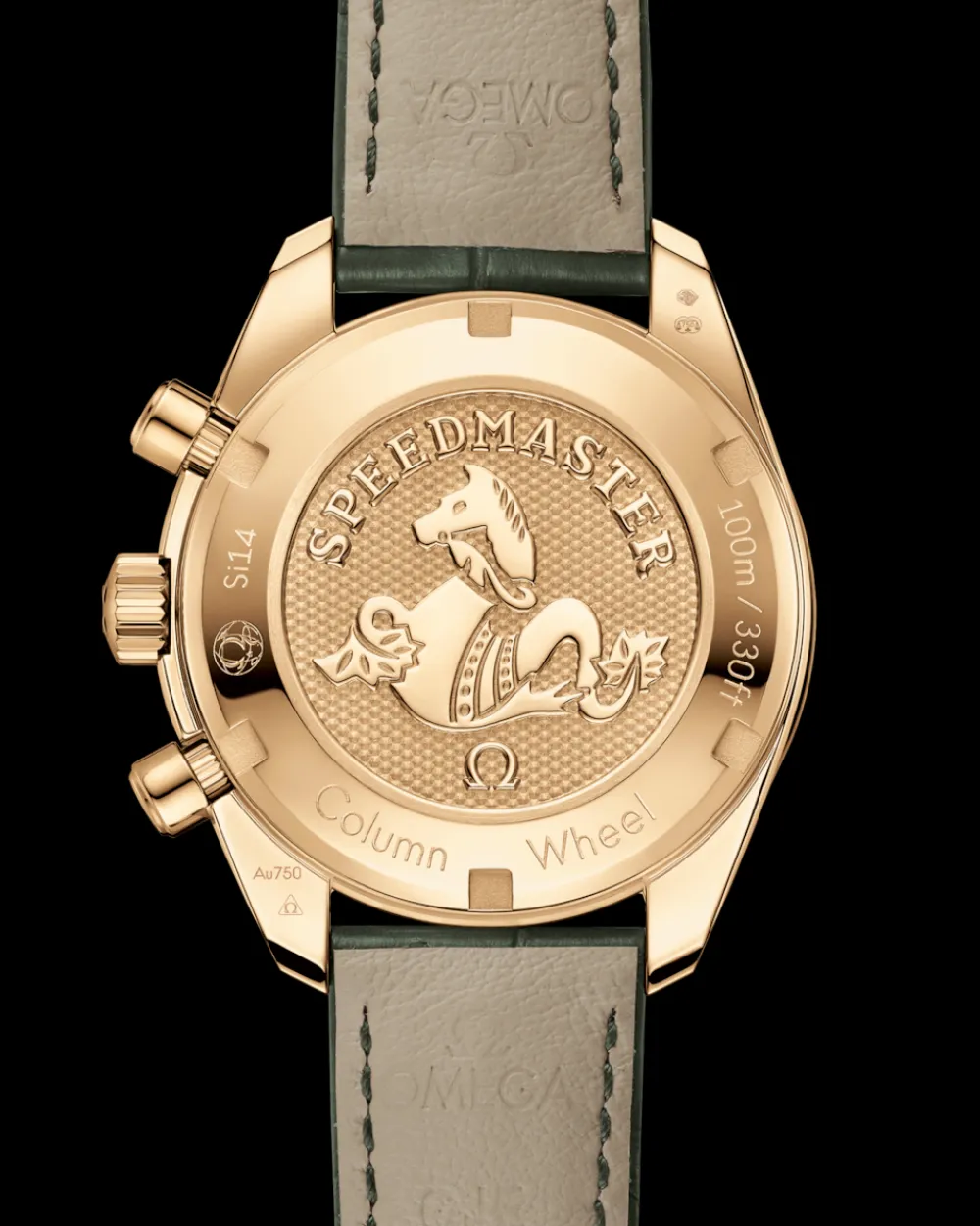 38 mm, yellow gold on leather strap^OMEGA Fashion