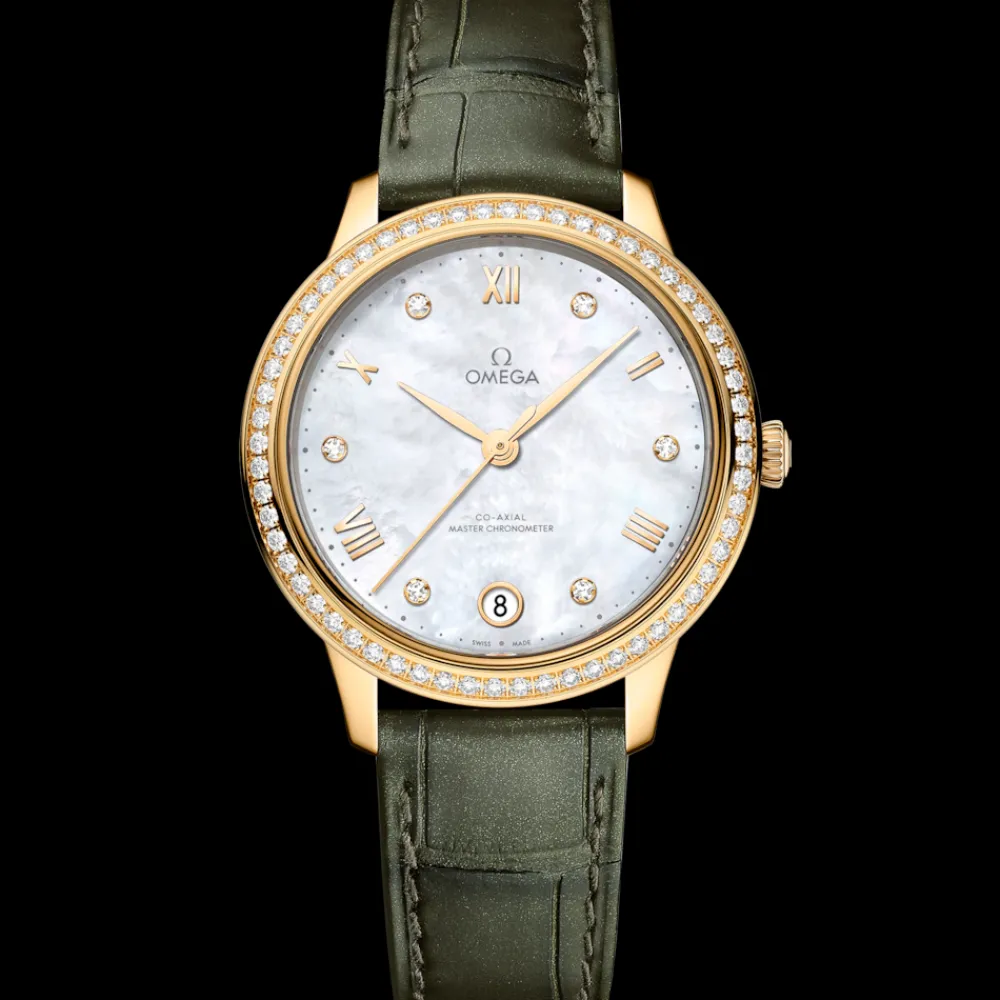 34 mm, yellow gold on leather strap^OMEGA Hot